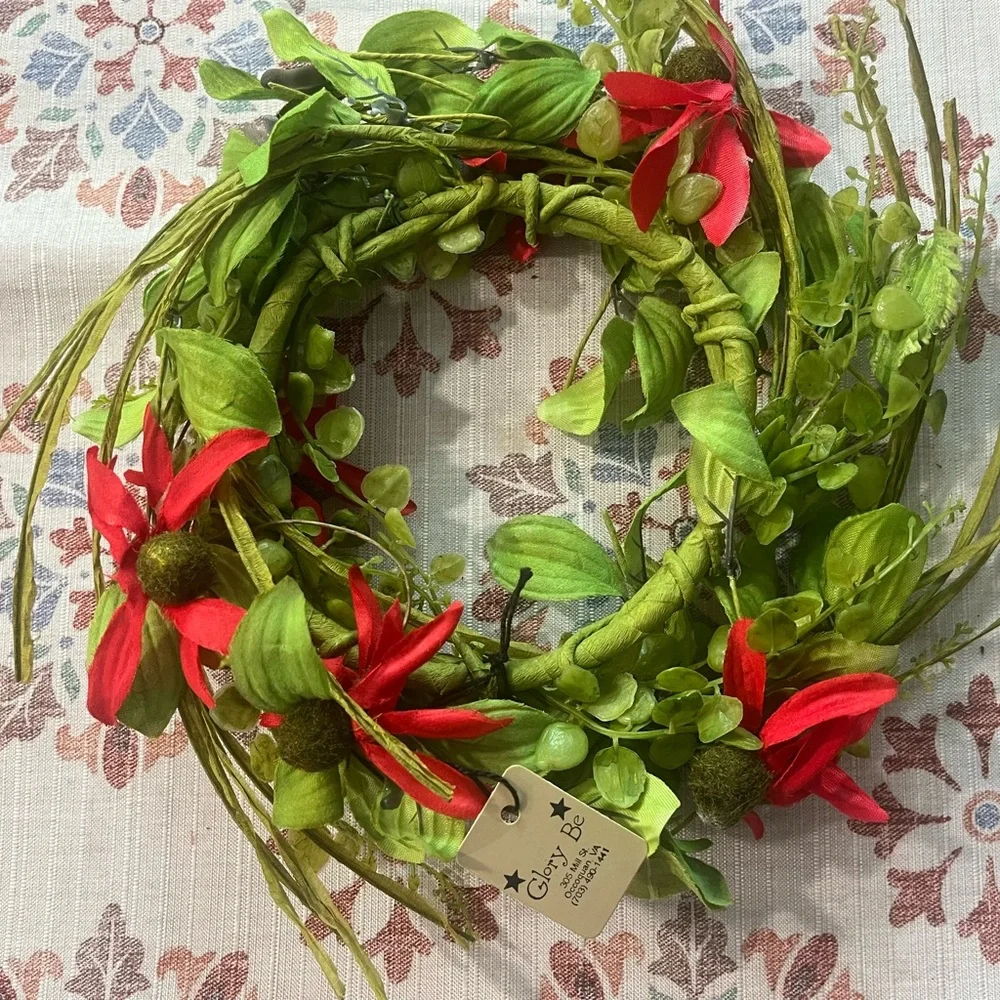 Faux Floral Red Flower Candle Ring Garland